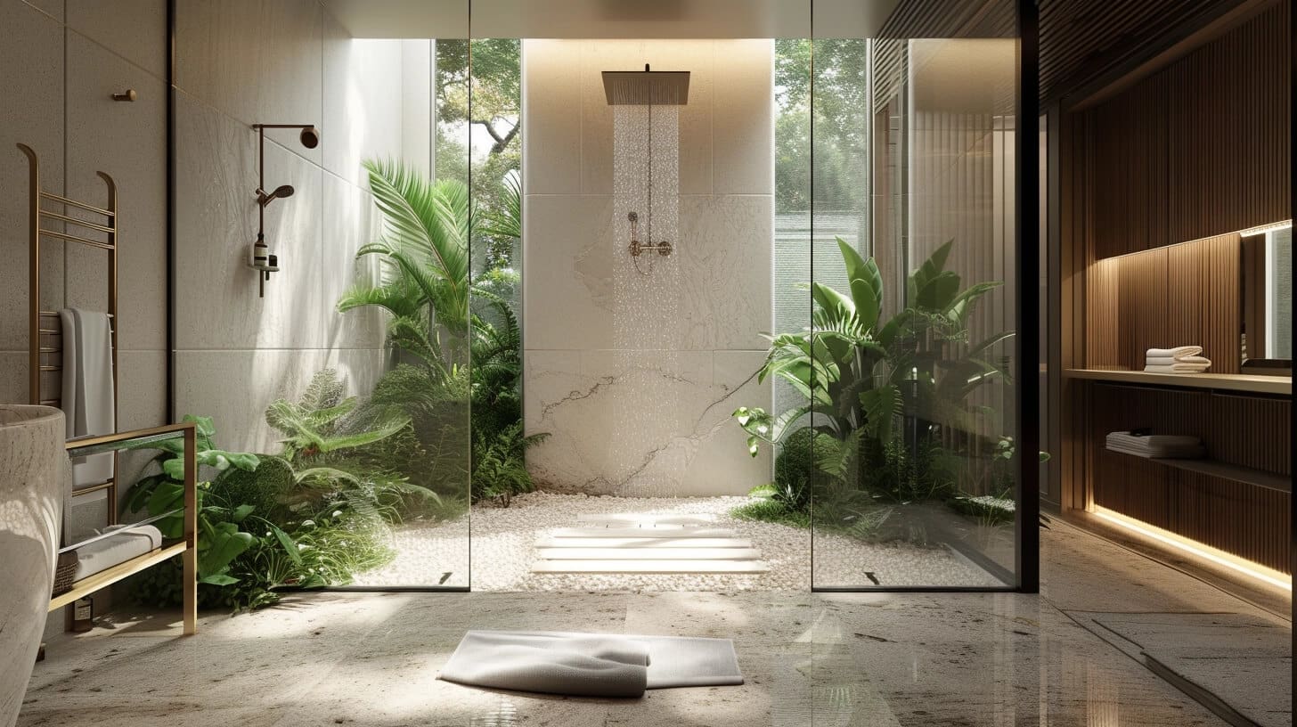fancy shower with a showerhead and rain shower